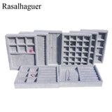 Gray Velvet Jewelry Box Drawer Storage Organizer