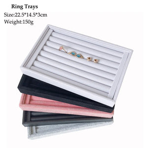 Velvet Jewelry Flat Trays Box Earring Rings Storage Box Jewelry Case Display