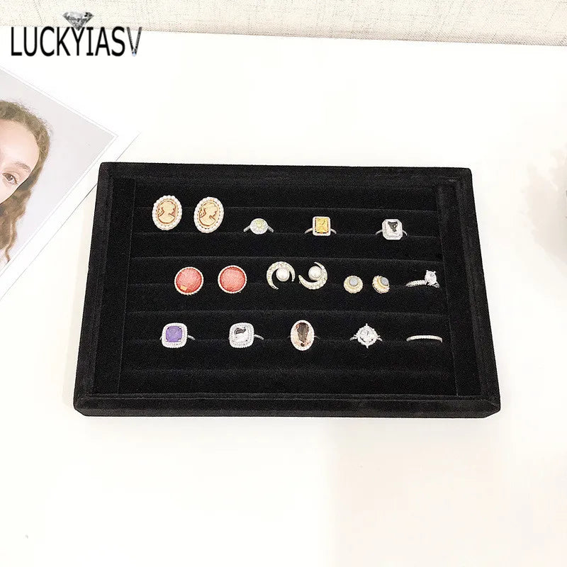 Velvet Jewelry Trays Box Earring Rings Storage Box