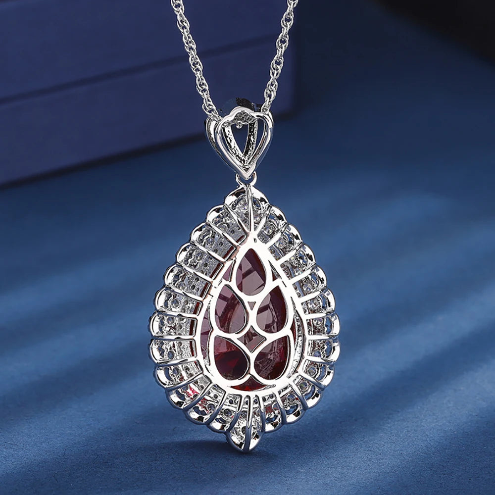Vintage Ruby Sapphire Pendant Necklace Lab Diamond Fine Jewelry