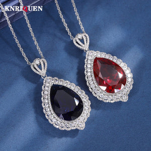 Vintage Ruby Sapphire Pendant Necklace Lab Diamond Fine Jewelry
