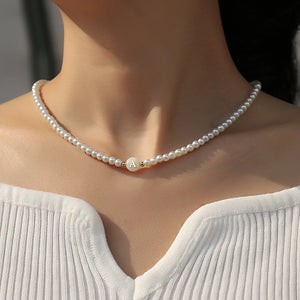 Vintage Pearl Bead Initial Letter Necklace for Women