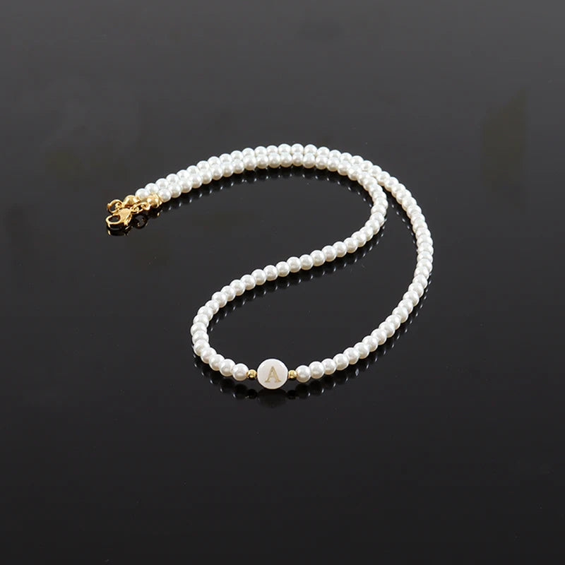 Vintage Pearl Bead Initial Letter Necklace for Women