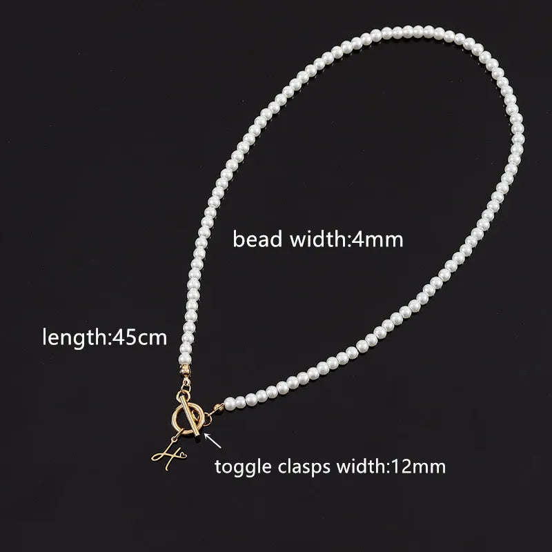Vintage Initial Letter Necklace Pearl Bead Womens Jewelry Gift