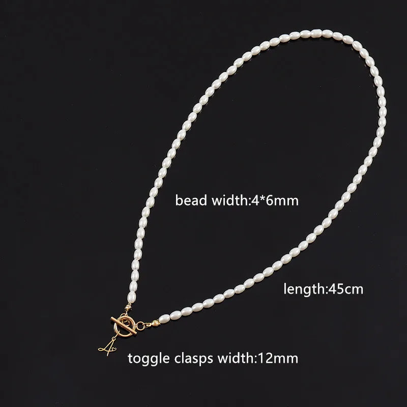 Vintage Initial Letter Necklace Pearl Bead Womens Jewelry Gift