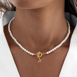 Vintage Initial Letter Necklace Pearl Bead Womens Jewelry Gift