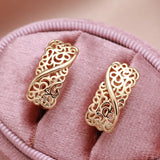 Vintage 585 Clip Earrings Hollow Carve Glossy Drop Pattern Wedding Hoops