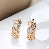 Vintage 585 Clip Earrings Hollow Carve Glossy Drop Pattern Wedding Hoops