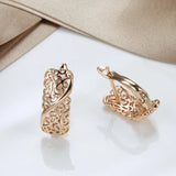 Vintage 585 Clip Earrings Hollow Carve Glossy Drop Pattern Wedding Hoops