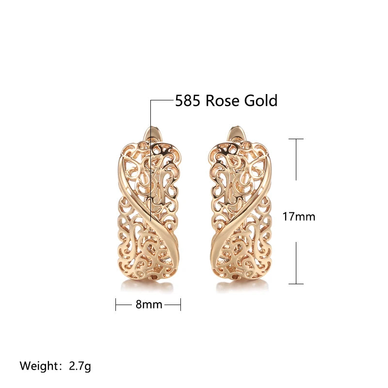 Vintage 585 Clip Earrings Hollow Carve Glossy Drop Pattern Wedding Hoops