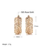 Vintage 585 Clip Earrings Hollow Carve Glossy Drop Pattern Wedding Hoops