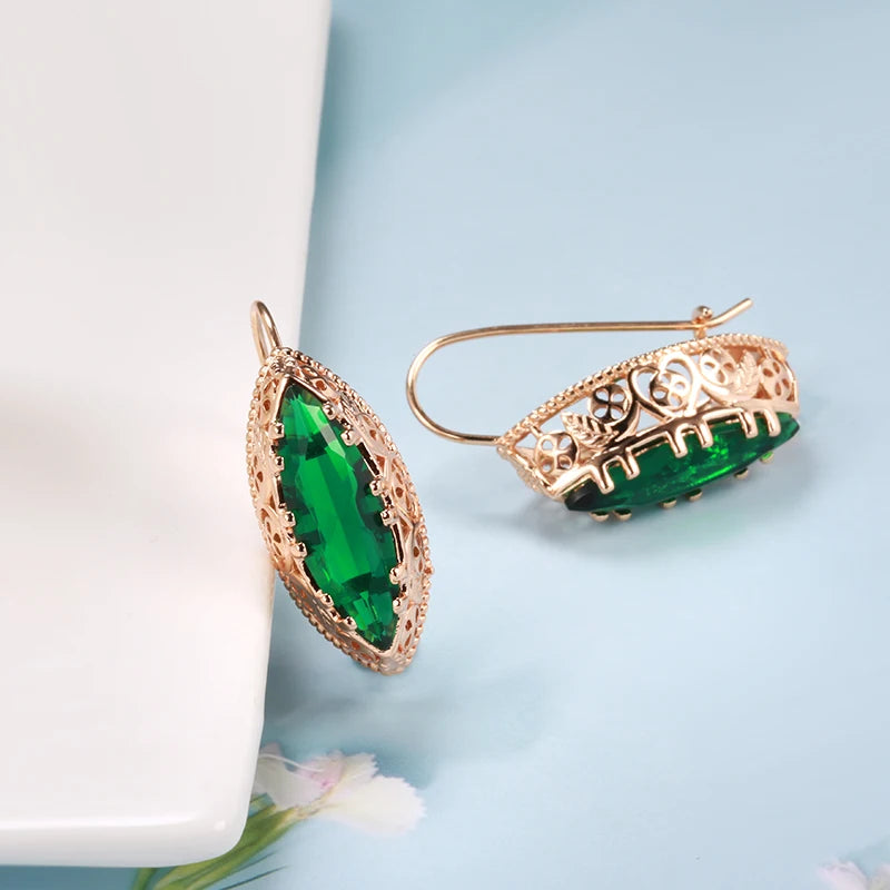 Vintage 585 Rose Zircon Drop Earrings for Women