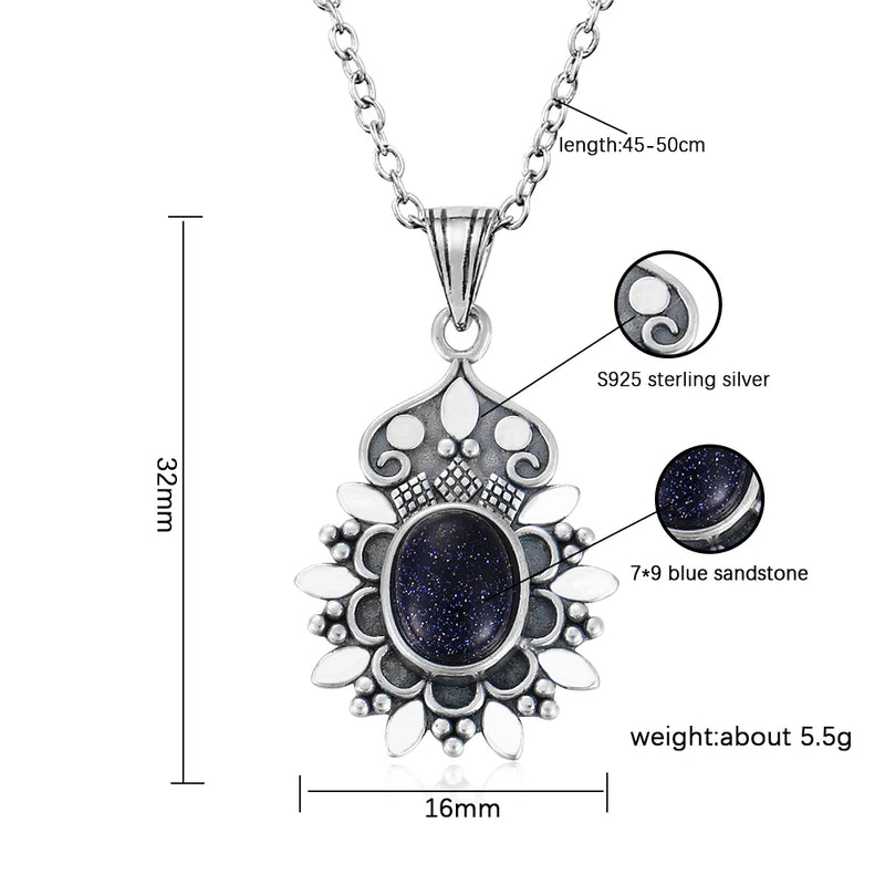 Vintage 925 Silver Pendant Necklace with Sandstone Jewelry