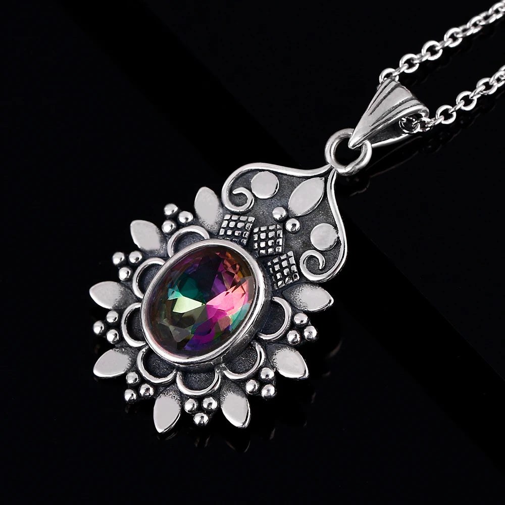 Vintage 925 Silver Pendant Necklace with Sandstone Jewelry