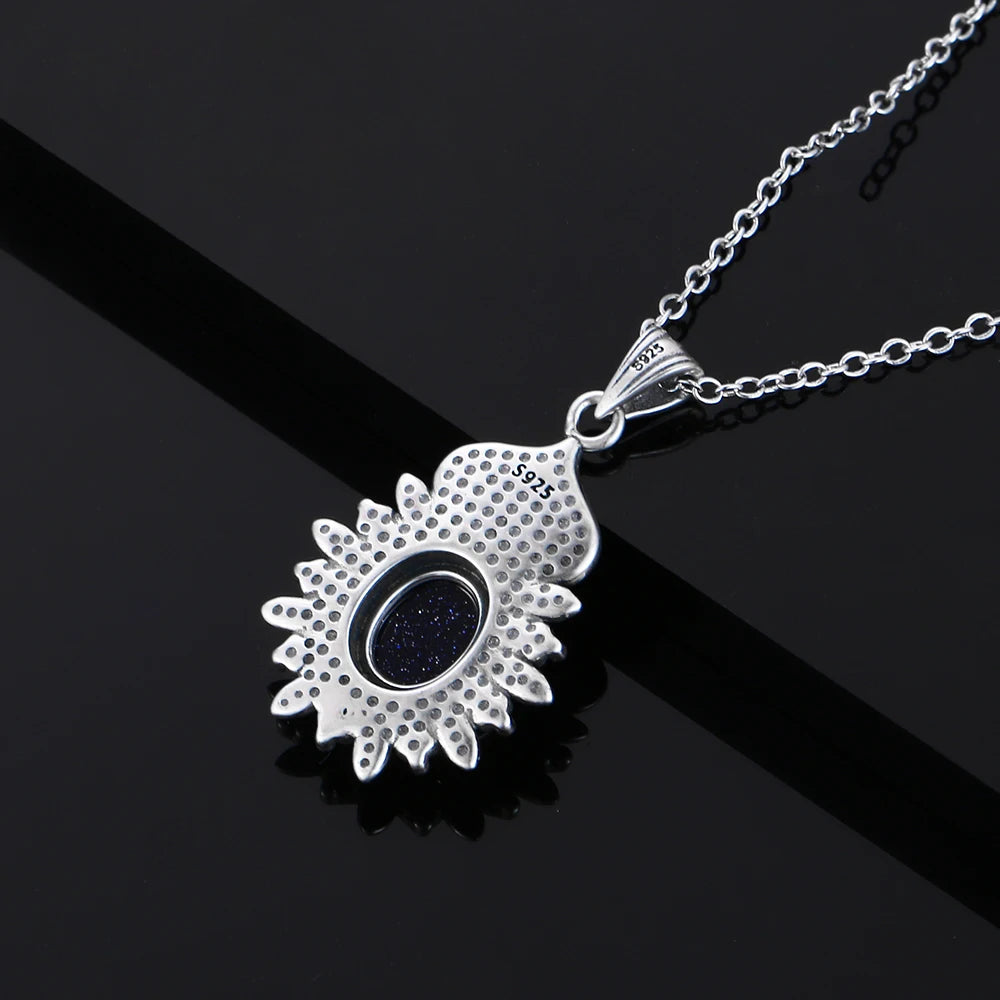 Vintage 925 Silver Pendant Necklace with Sandstone Jewelry