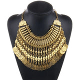 Vintage Round Zinc Coin Tassels Choker Necklace