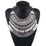 Vintage Round Zinc Coin Tassels Choker Necklace