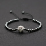 Vintage Bead Mens Bracelet 10mm Volleyball 8mm Hematite Rope Retro Braslet