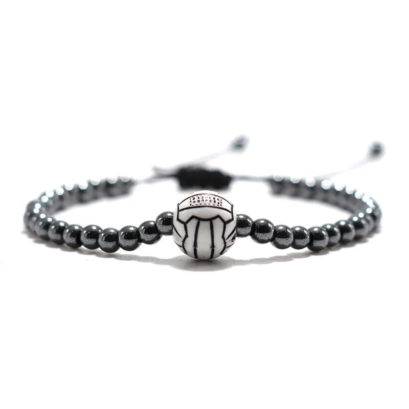 Vintage Bead Mens Bracelet 10mm Volleyball 8mm Hematite Rope Retro Braslet