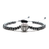 Vintage Bead Mens Bracelet 10mm Volleyball 8mm Hematite Rope Retro Braslet