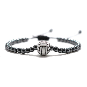 Vintage Bead Mens Bracelet 10mm Volleyball 8mm Hematite Rope Retro Braslet