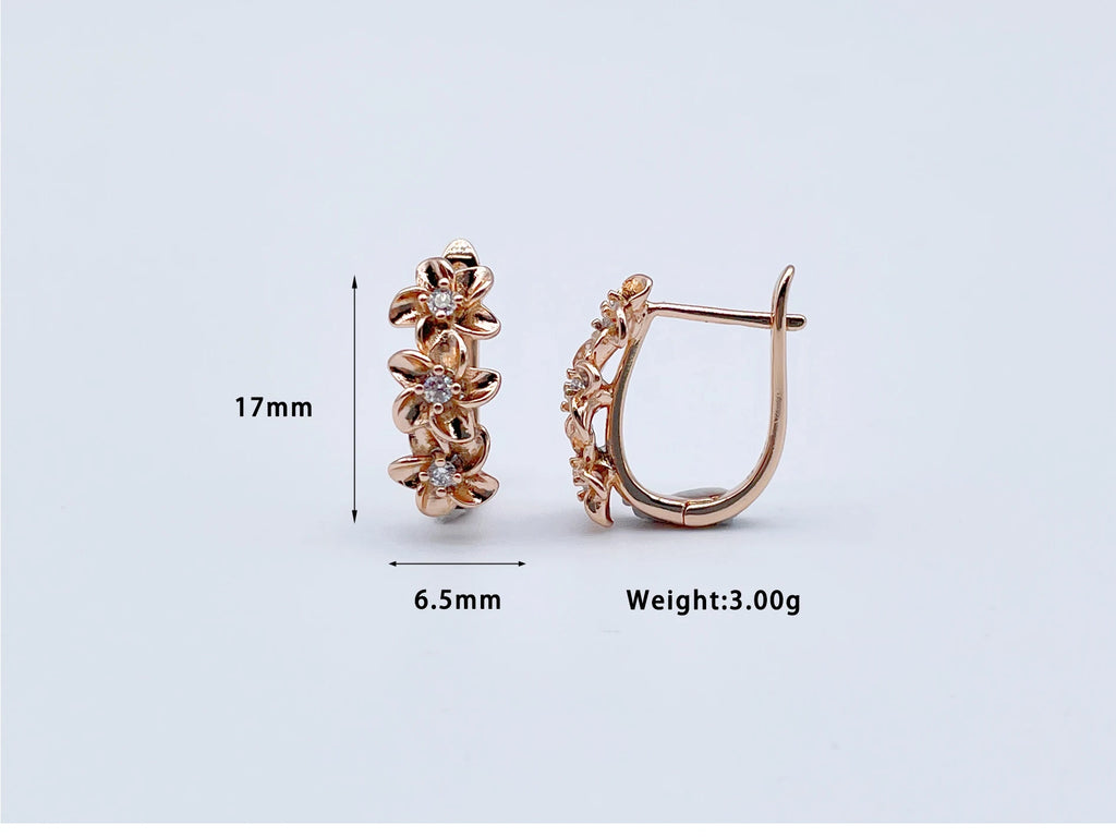 Vintage 3 Flower Links Drop Earrings with Cubic Zircon Stone 585 Rose