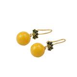Vintage Dark Green Enamel Small Soybean Earrings