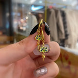 Vintage Dark Green Enamel Small Soybean Earrings