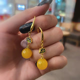 Vintage Dark Green Enamel Small Soybean Earrings