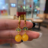 Vintage Dark Green Enamel Small Soybean Earrings