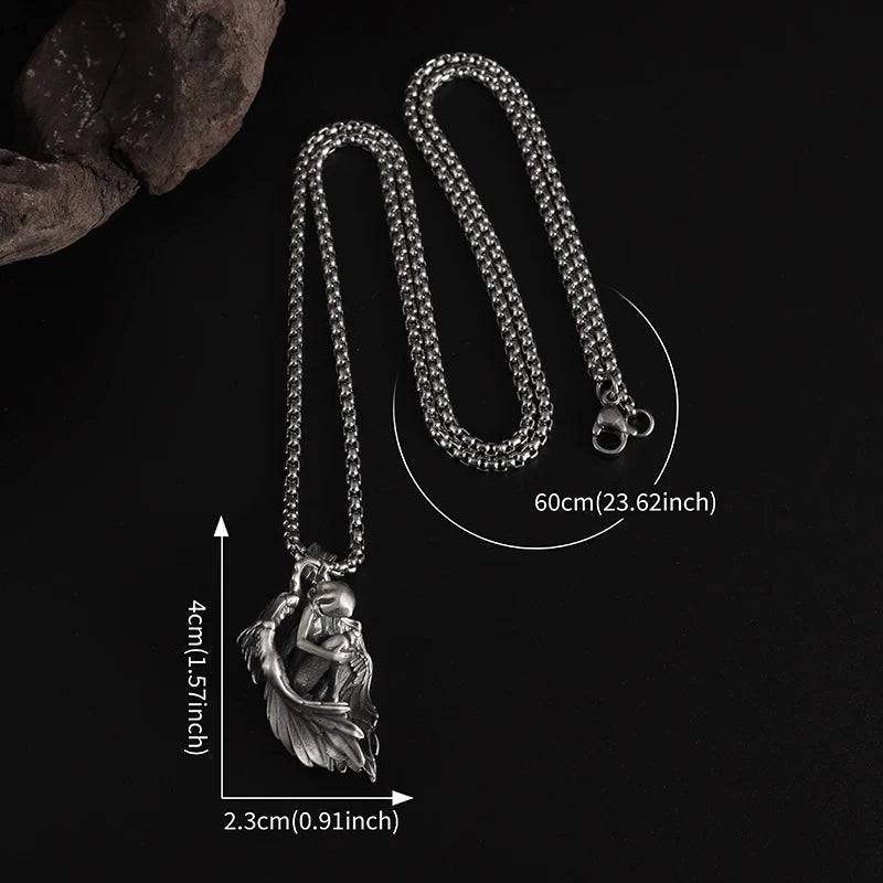 Vintage Sleeping Angel Hug Pendant Necklace Men Women