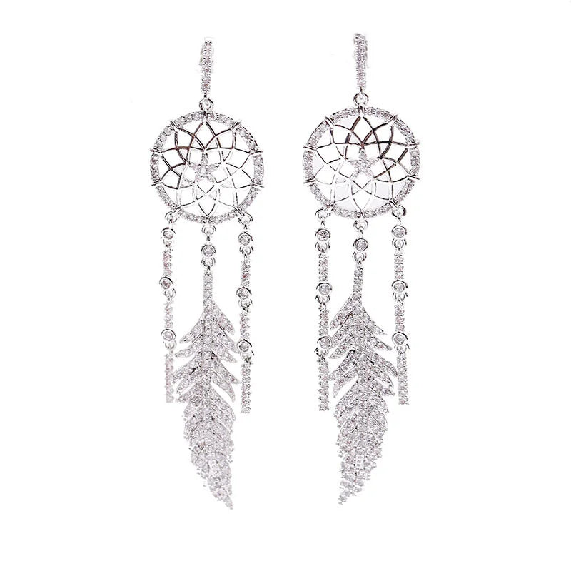 Vintage Dream Catcher Drop Earrings Cubic Zircon Silver Jewelry