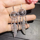 Vintage Dream Catcher Drop Earrings Cubic Zircon Silver Jewelry