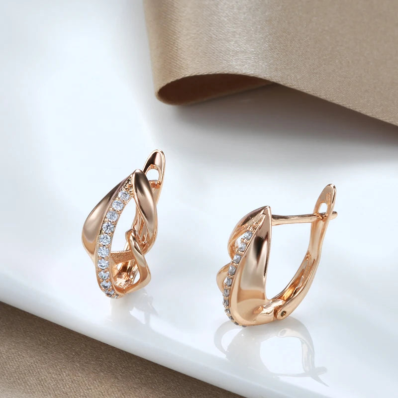 Vintage 585 Rose Zircon Earrings Party Hoops Wedding Bling Jewelry