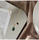 Green Agate Irregular Pendant Necklace Clavicle Chain Titanium Steel Necklace