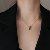 Green Agate Irregular Pendant Necklace Clavicle Chain Titanium Steel Necklace