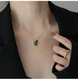 Green Agate Irregular Pendant Necklace Clavicle Chain Titanium Steel Necklace