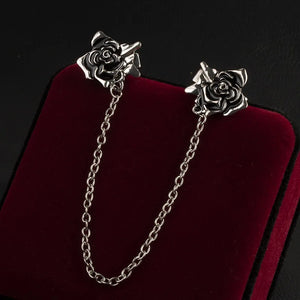 Vintage Enamel Rose Tassel Chain Brooch Shirt Collar Lapel Pin
