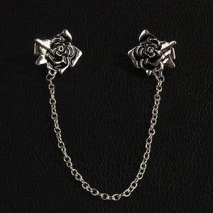 Vintage Enamel Rose Tassel Chain Brooch Shirt Collar Lapel Pin