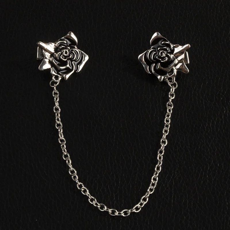 Vintage Enamel Rose Tassel Chain Brooch Shirt Collar Lapel Pin
