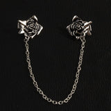 Vintage Enamel Rose Tassel Chain Brooch Shirt Collar Lapel Pin