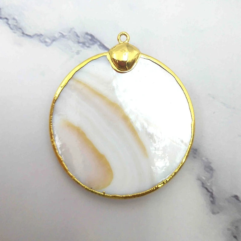 Vintage Evil Eye Shell Pendant Plated Brass Charms for Necklace