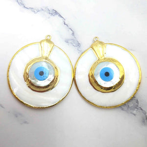 Vintage Evil Eye Shell Pendant Plated Brass Charms for Necklace
