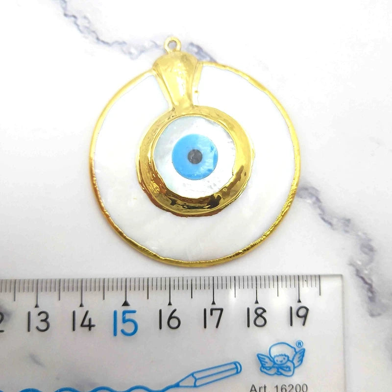 Vintage Evil Eye Shell Pendant Plated Brass Charms for Necklace