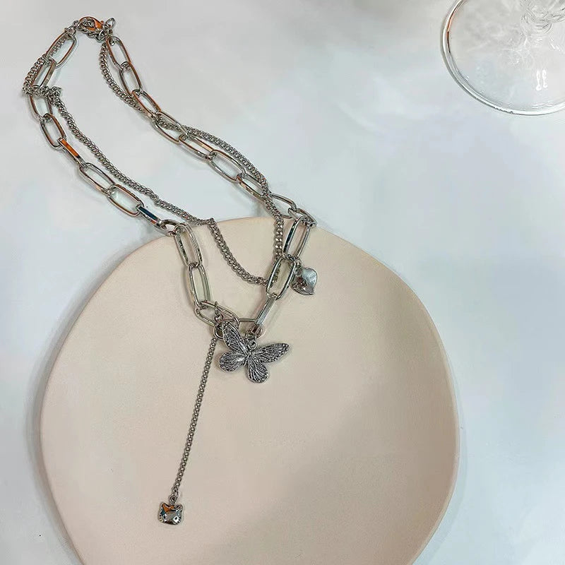 Vintage Heart Multilevel Chain Pendant Necklace for Women Boho Jewelry Gift