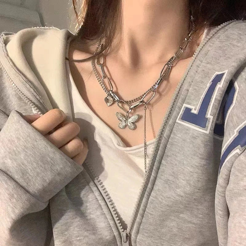 Vintage Heart Multilevel Chain Pendant Necklace for Women Boho Jewelry Gift