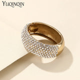 Vintage Crystal Stainless Steel Bangles for Women Wide Round Open Bracelet