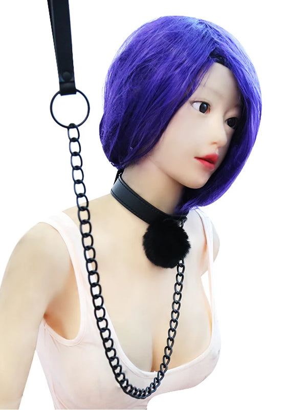 Vintage Goth Faux Leather Fur Pendant Necklace Choker