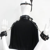 Vintage Goth Red Faux Leather Collar Big Necklace Set