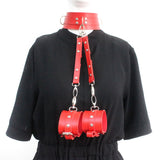 Vintage Goth Red Faux Leather Collar Big Necklace Set